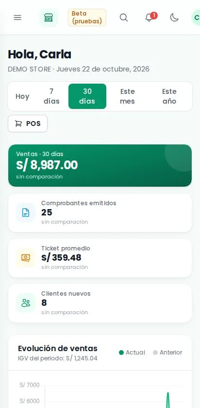 Inicio del sistema en el celular